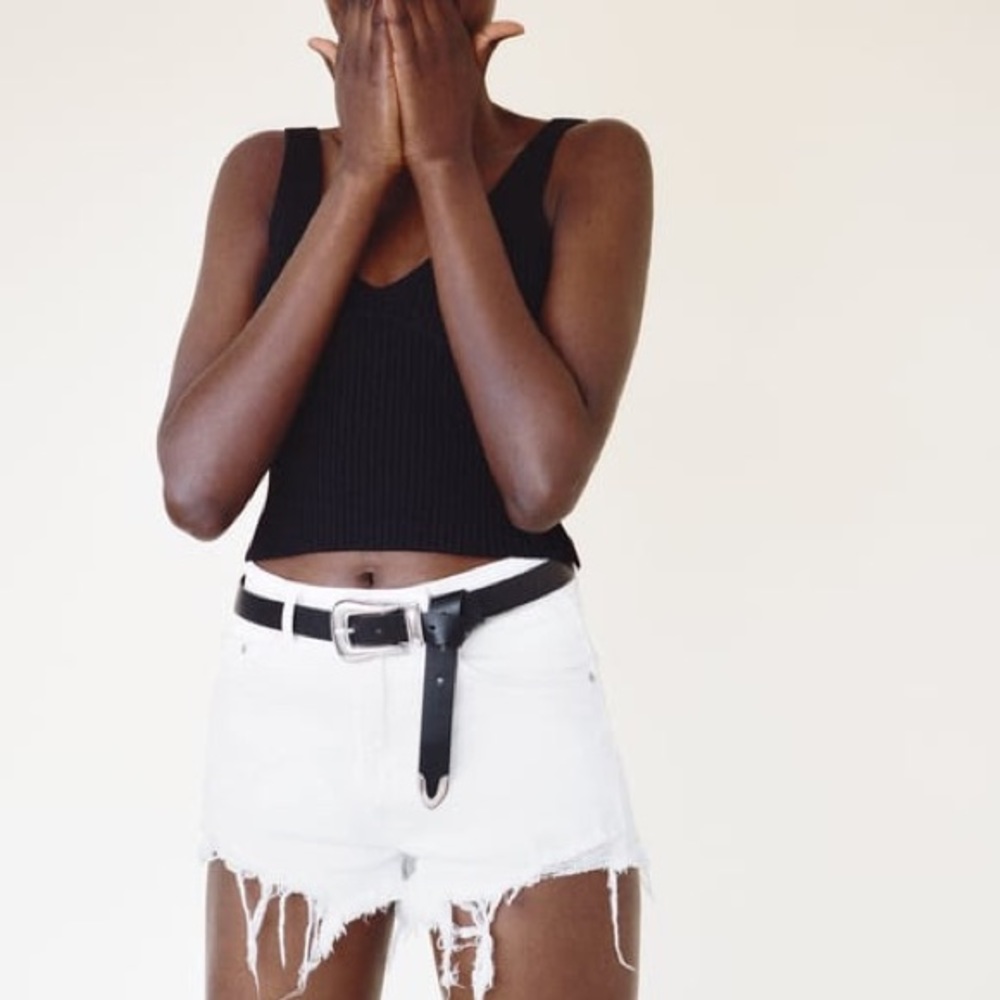 Distressed white high rise Zara shorts